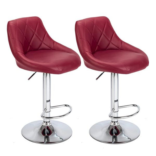 2pcs Adjustable High Type with Disk No Armrest Rhombus Backrest Design Bar Stools - Wine Red