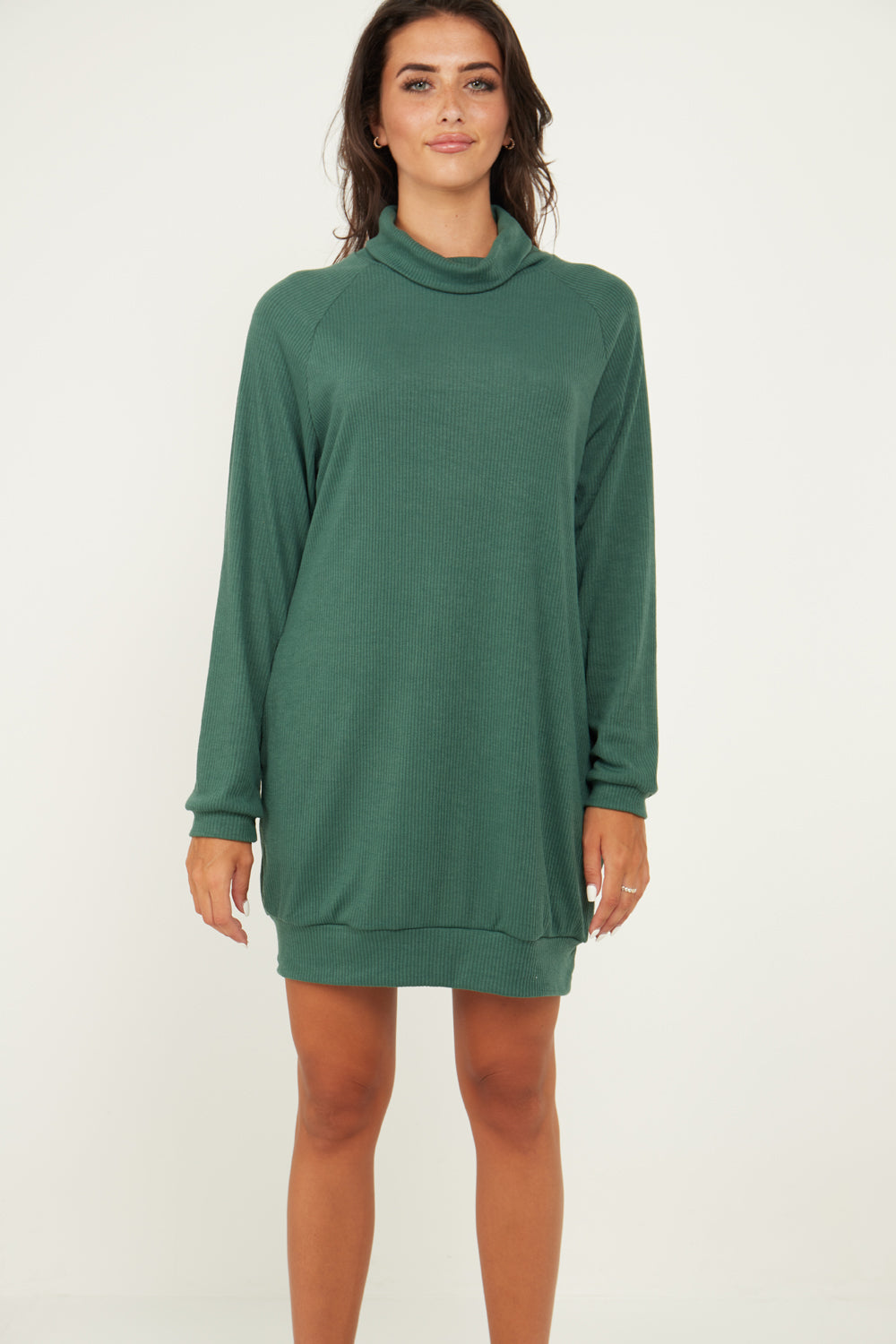 Jumper Dress With Roll Neck And Pockets In Green