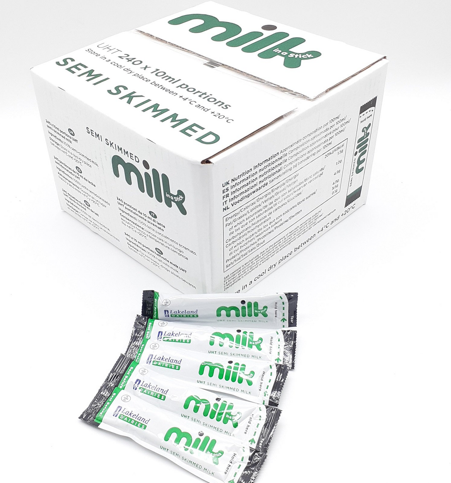 240x Semi Skimmed Whole Milk 10ml Sticks Long Life Portions Sachets Lakeland