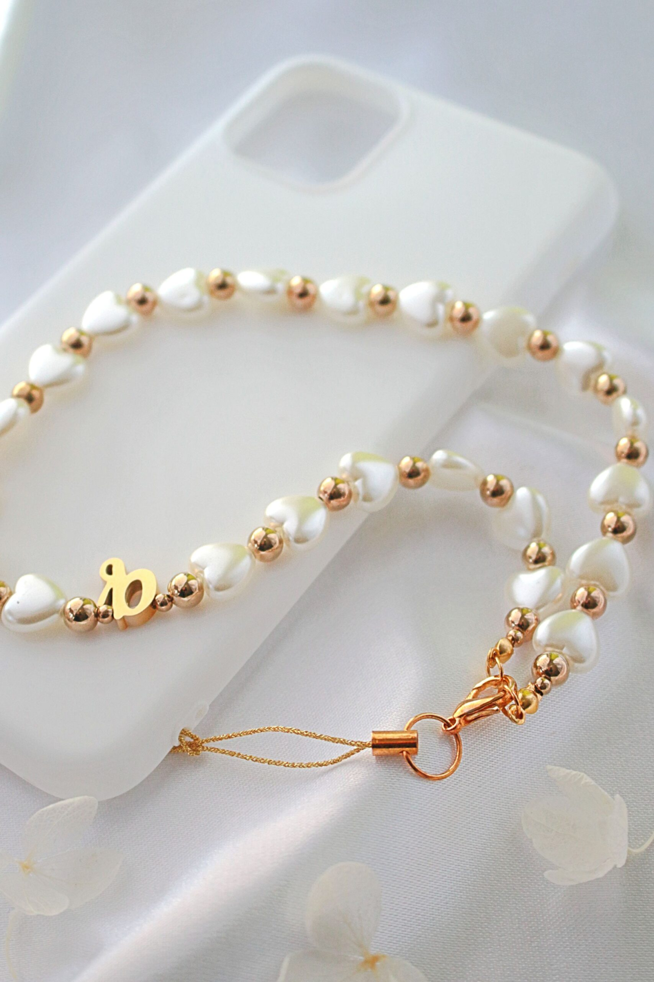 18K Custom Initial | Heart Pearls Beaded Lanyard