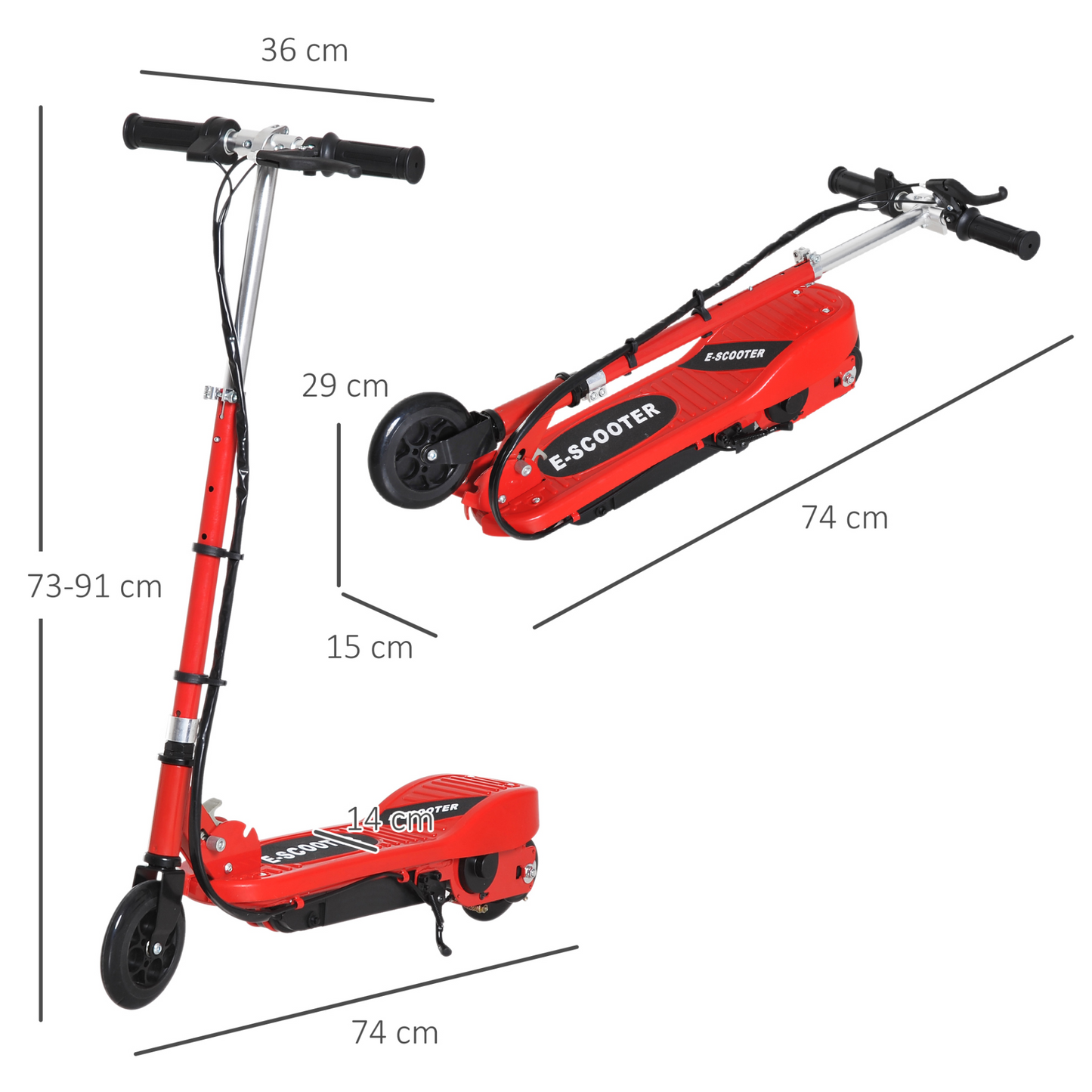 Kids Folding Electric Bike Children E Scooter  Ride on Toy 2 x 12V Recharge Battery 120W Adjustable Height PU Wheels Suitable for 7 to 14 yrs - Red