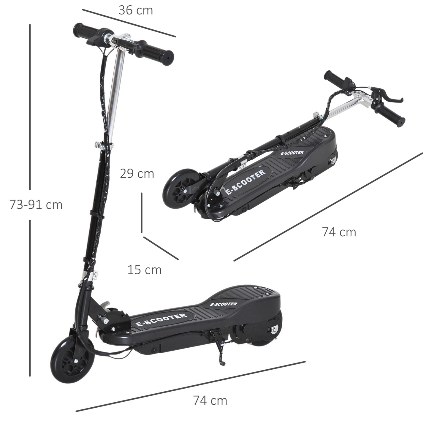 Kids Folding Electric Bike Children E Scooter  Ride on Toy 2 x 12V Recharge Battery 120W Adjustable Height PU Wheels Suitable for 7 to 14 yrs - Black