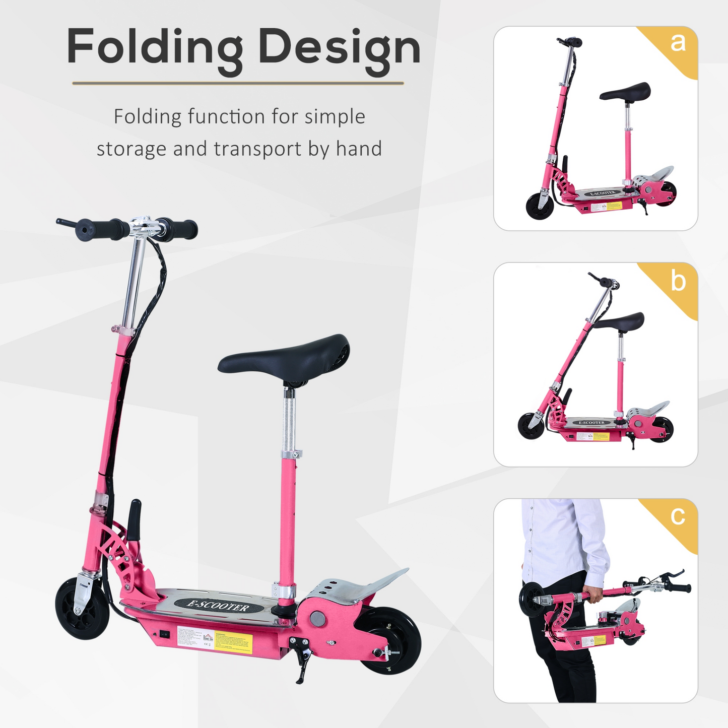 120W Teens Foldable Kids Powered Scooters 24V Rechargeable Battery Adjustable Ride on Outdoor Toy (Pink)