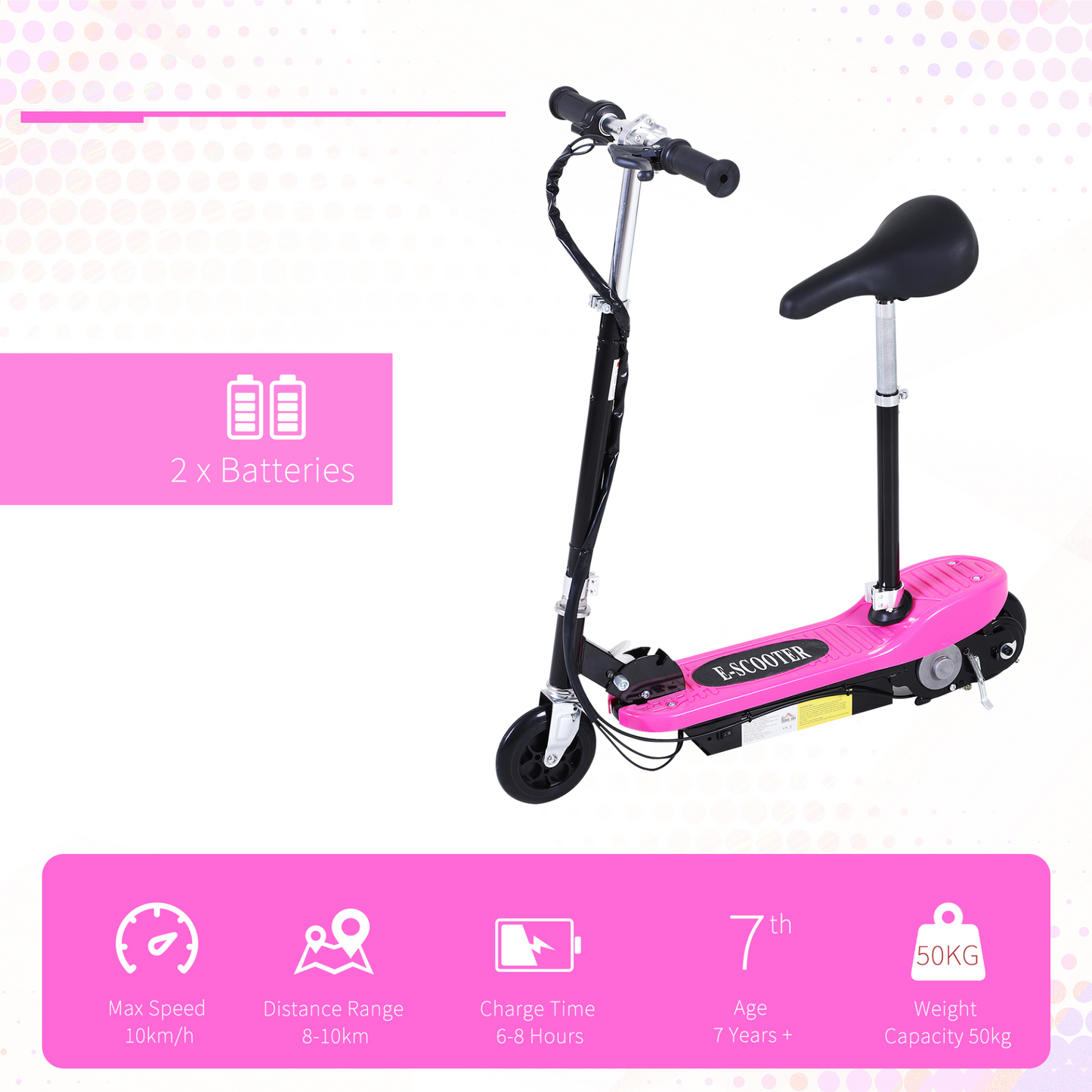 Outdoor Ride On Powered Scooter for kids Sporting Toy 120W 2 x 12V Battery - Pink