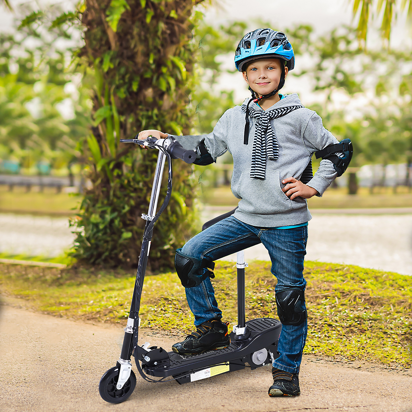 Outdoor Ride On Powered Scooter for kids Sporting Toy 120W Motor Bike 2 x 12V Battery - Black