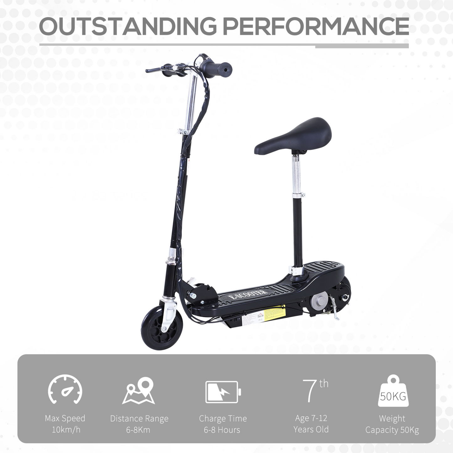 Outdoor Ride On Powered Scooter for kids Sporting Toy 120W Motor Bike 2 x 12V Battery - Black