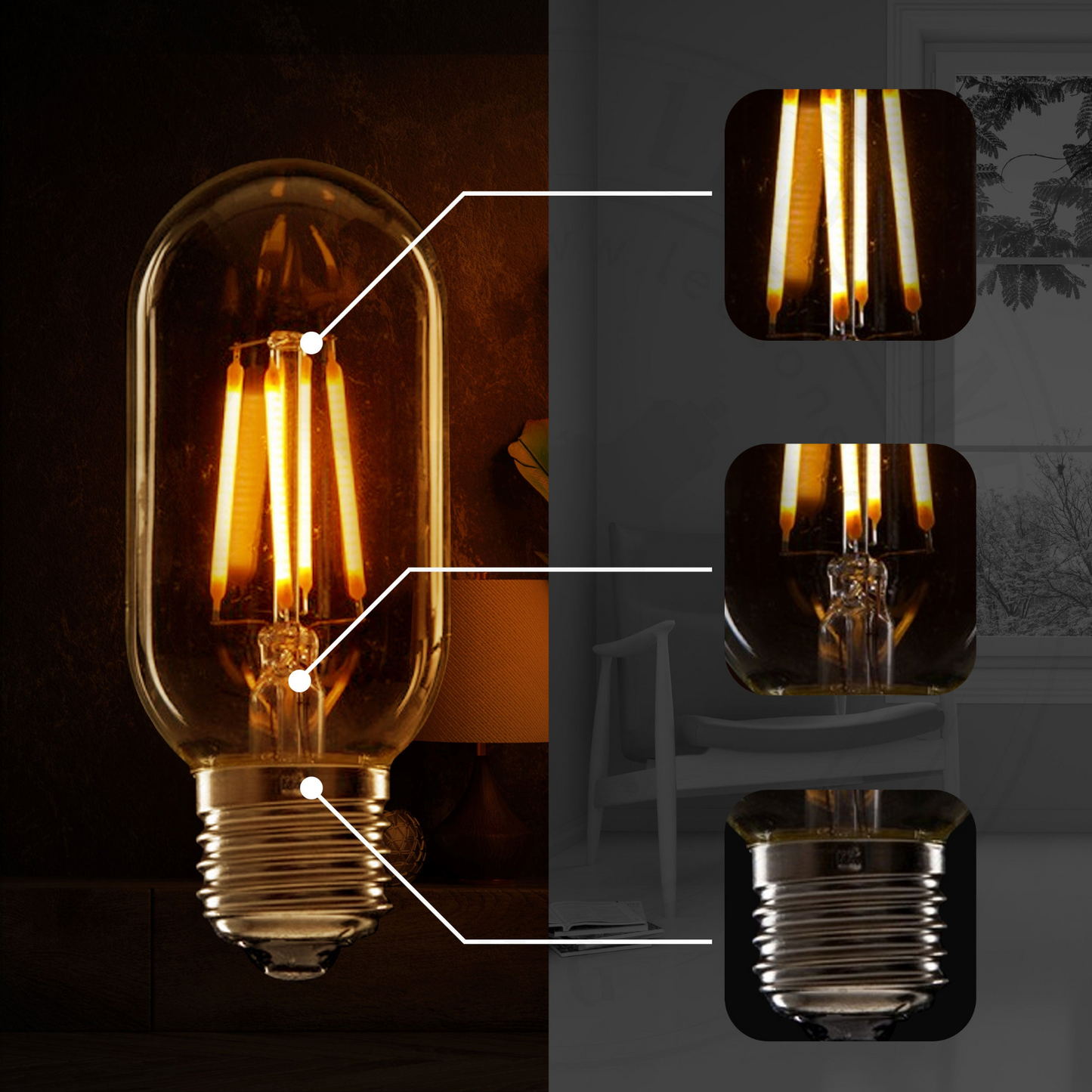 4W T45 E27 LED Dimmable Vintage Filament Bulb~1198