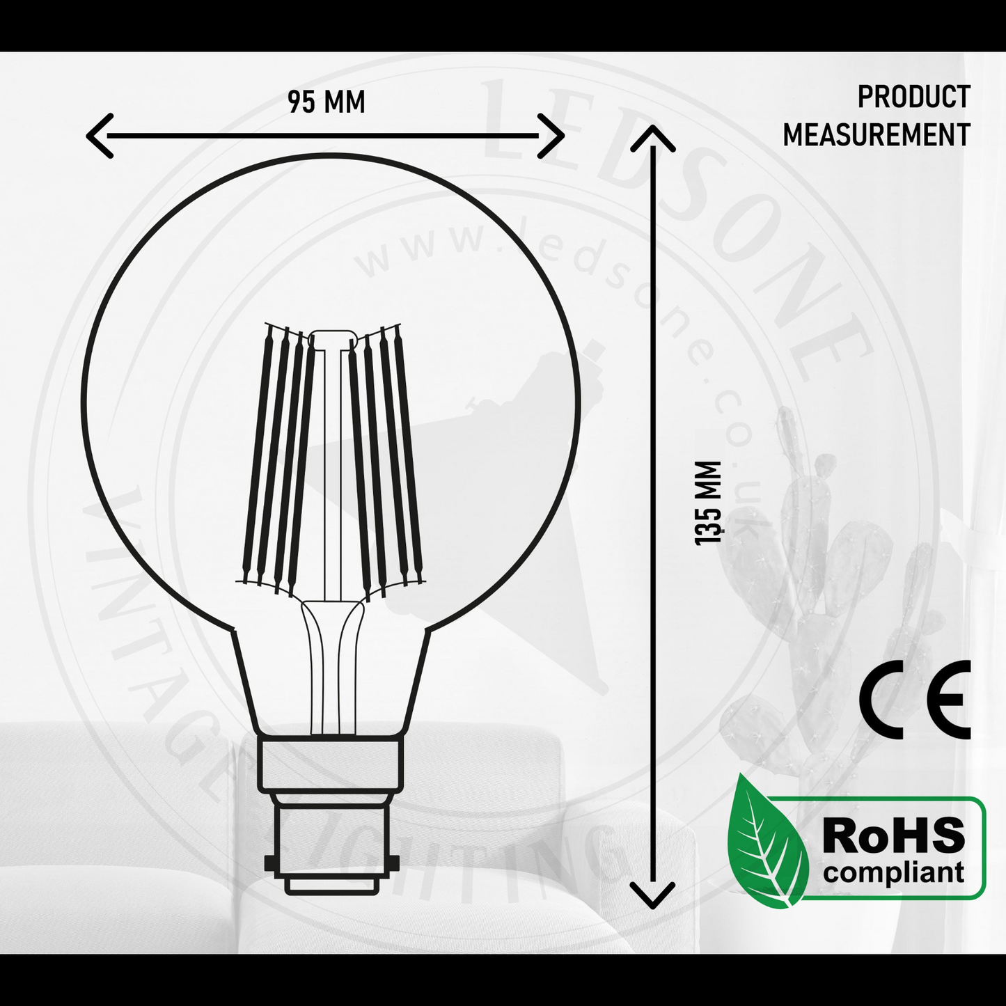 G95 B22 8W Dimmable Globe Vintage LED Retro Light Bulbs~3085