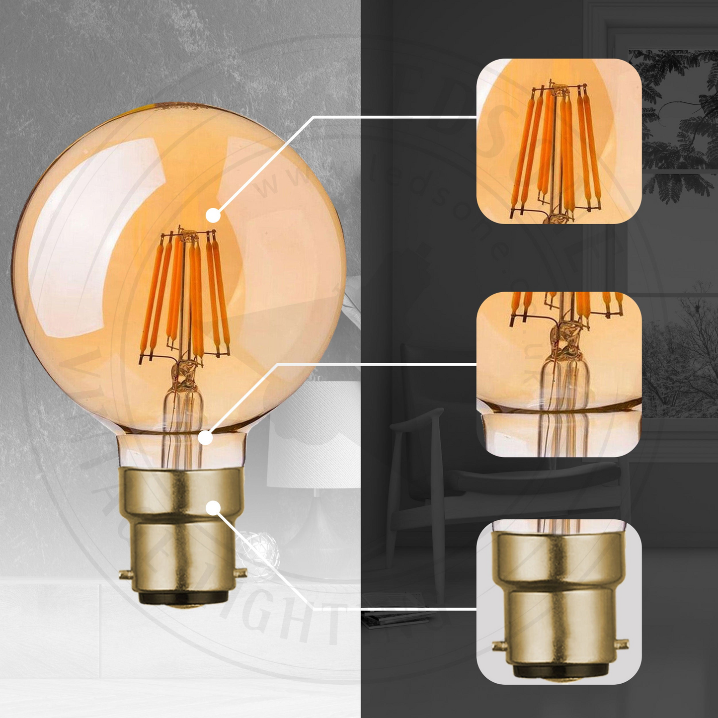 G95 B22 8W Dimmable Globe Vintage LED Retro Light Bulbs~3085