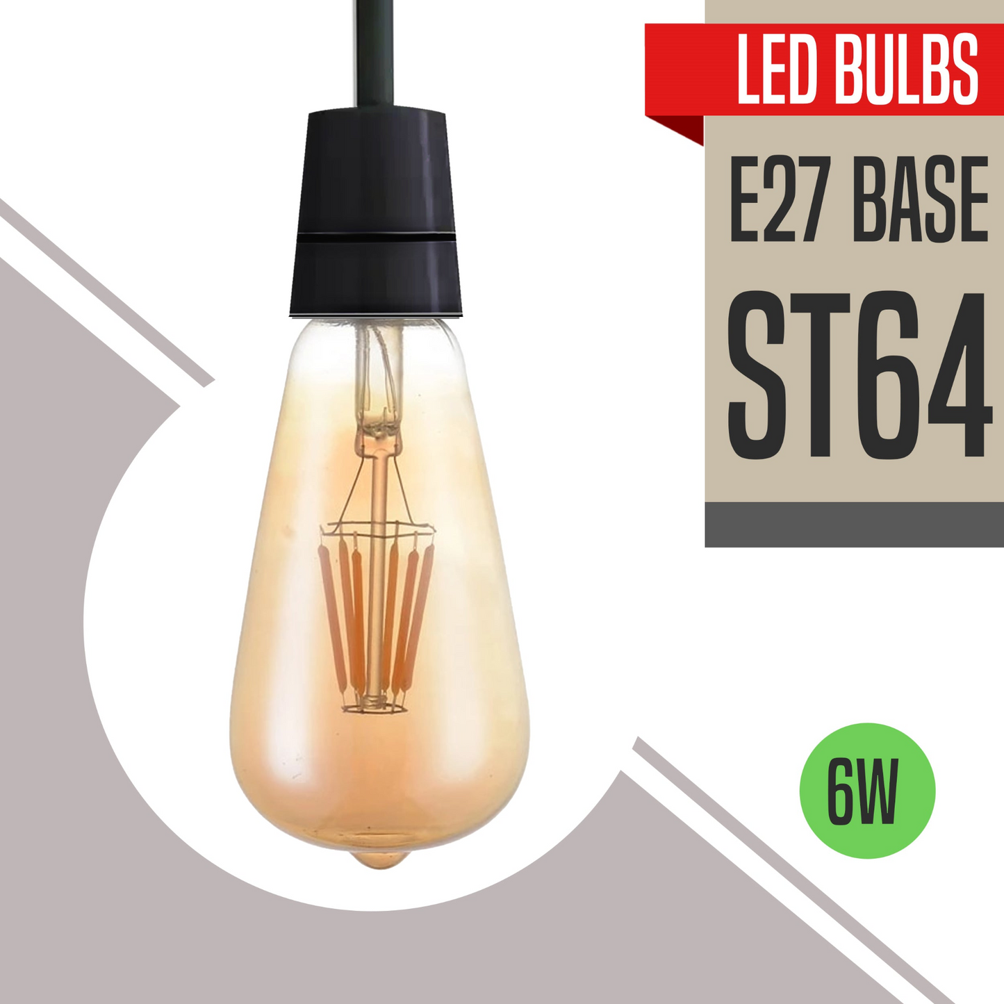 ST64 E27 Screw 6W Dimmable Vintage LED Retro Classic Filament Bulbs