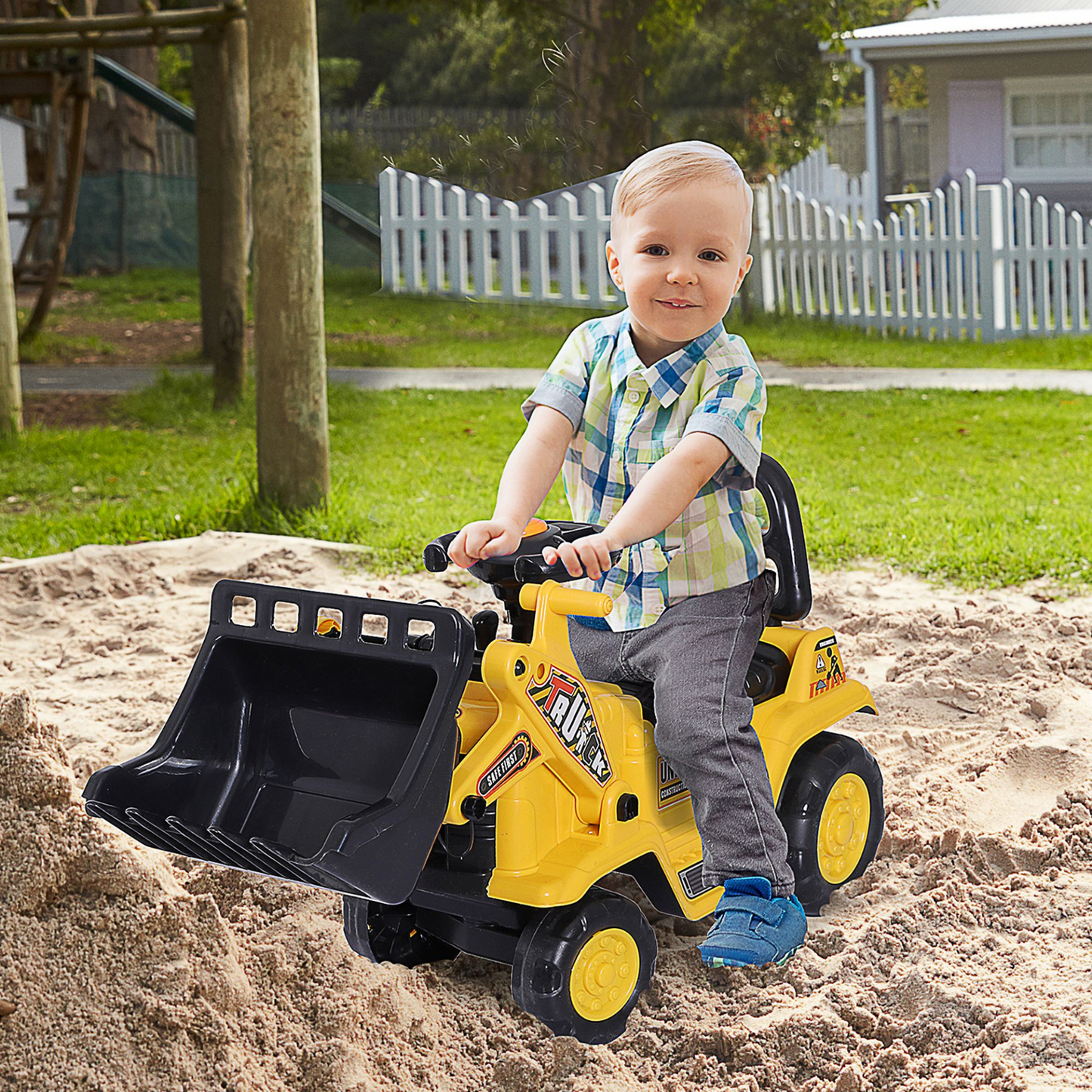 Foot to Floor 3 in 1 Ride On Toy Bulldozer Toddler Scooter Storage Cart Emergency Toilet Pretend Play Construction Truck