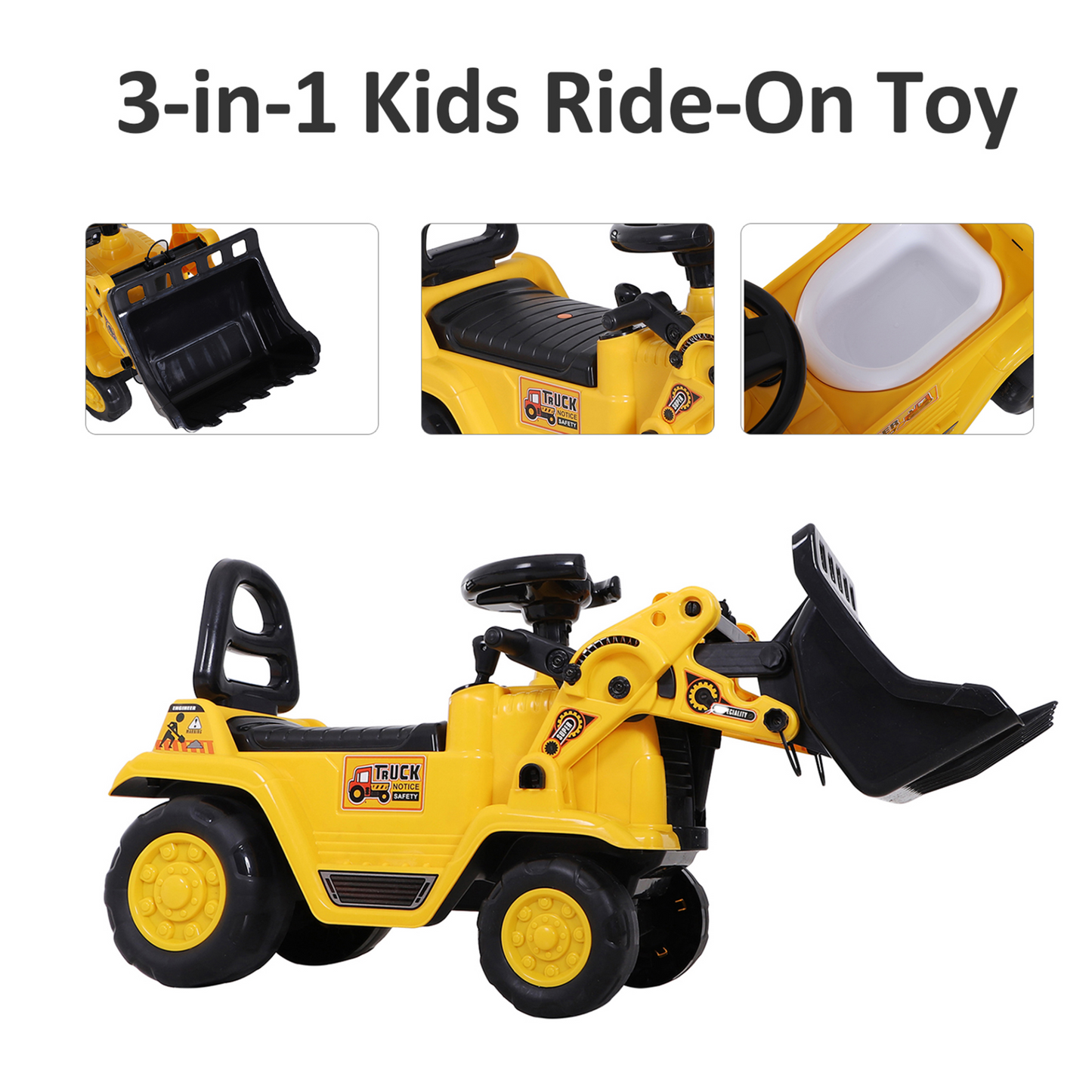 Foot to Floor 3 in 1 Ride On Toy Bulldozer Toddler Scooter Storage Cart Emergency Toilet Pretend Play Construction Truck