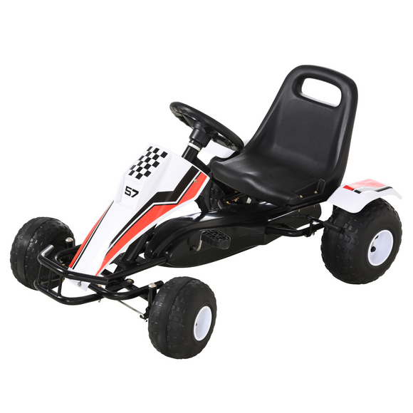 Pedal Go Kart Manual Ride On Car w/ Brake Gears Steering Wheel Adjustable Seat 4 Smooth Wheels Racing-Style White 104 x 66 x 57 cm