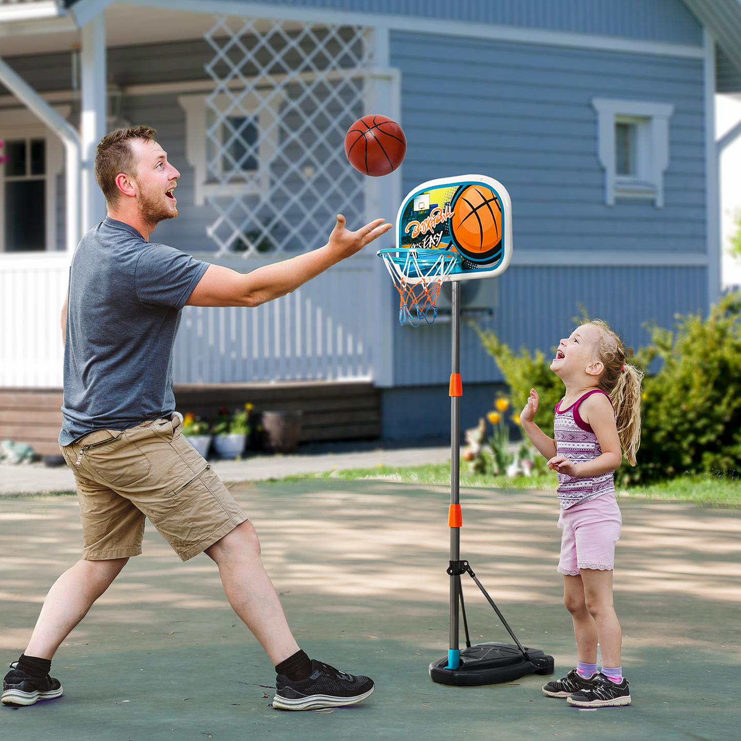 Kids Basketball Hoop and Stand Portable Basketball Stand Set w/ Ball Pump Netting Backboard Adjustable Height from 126 cm to 158 cm