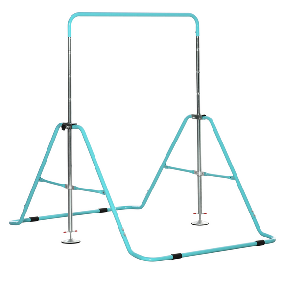 Kids Gymnastics Bar, Foldable Horizontal Bars w/ Adjustable Height, Training Bar w/ Triangle Base - Green