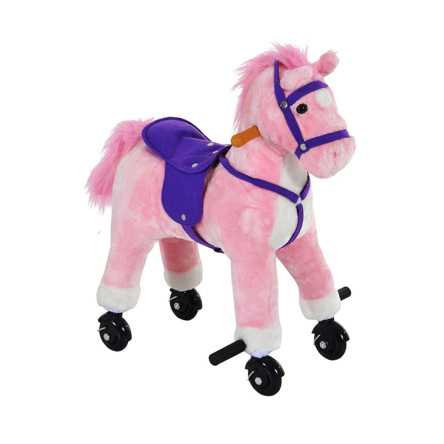 Wooden Action Pony Wheeled Walking Horse Riding Little Baby Plush Toy Wooden Style Ride on Animal Kids Gift w/Sound (Pink)