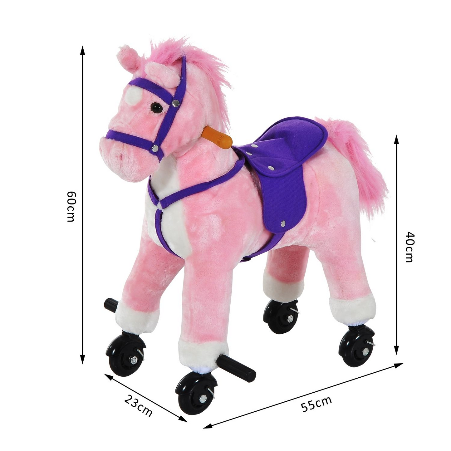 Wooden Action Pony Wheeled Walking Horse Riding Little Baby Plush Toy Wooden Style Ride on Animal Kids Gift w/Sound (Pink)