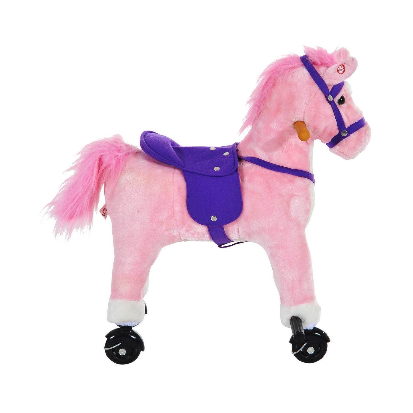 Wooden Action Pony Wheeled Walking Horse Riding Little Baby Plush Toy Wooden Style Ride on Animal Kids Gift w/Sound (Pink)