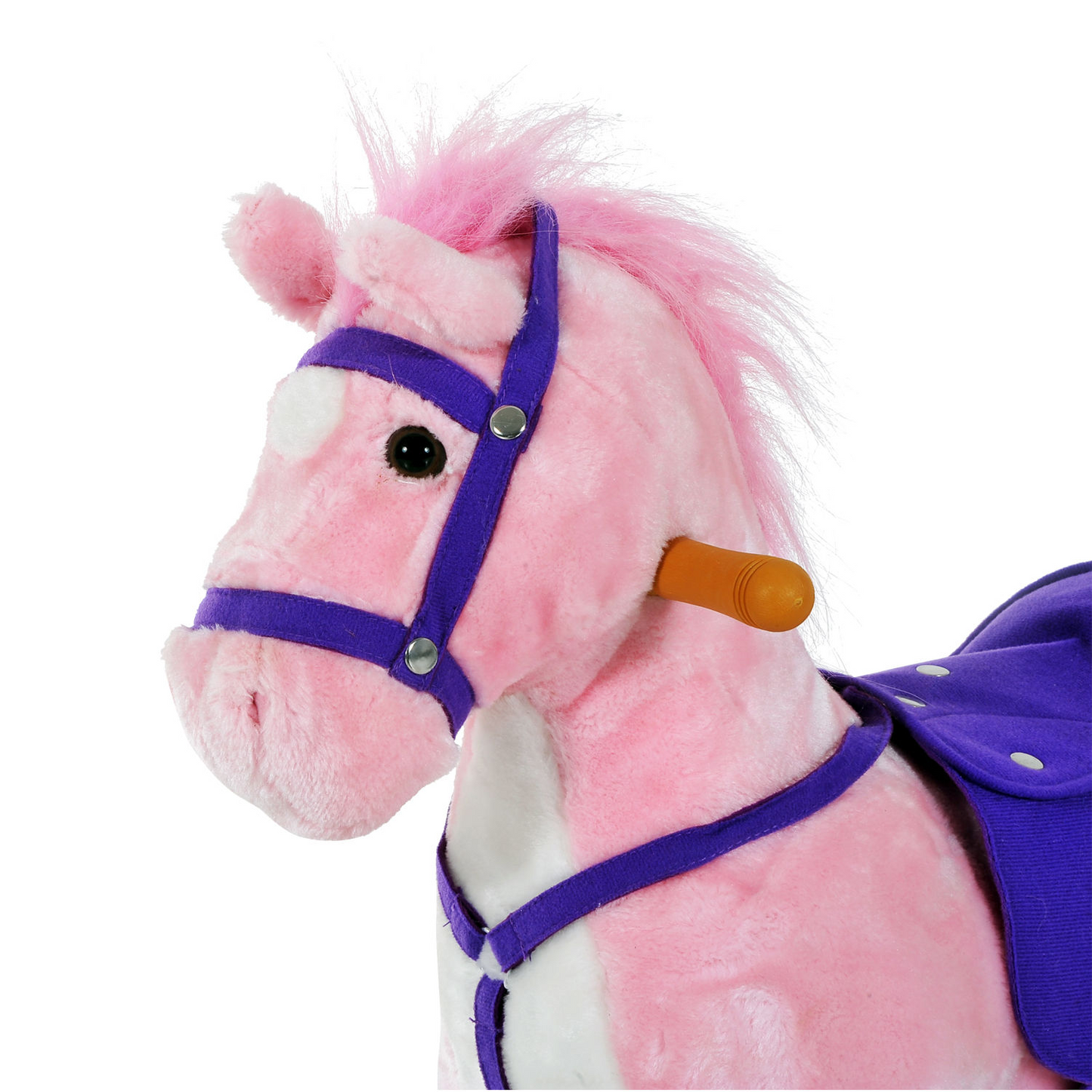 Wooden Action Pony Wheeled Walking Horse Riding Little Baby Plush Toy Wooden Style Ride on Animal Kids Gift w/Sound (Pink)