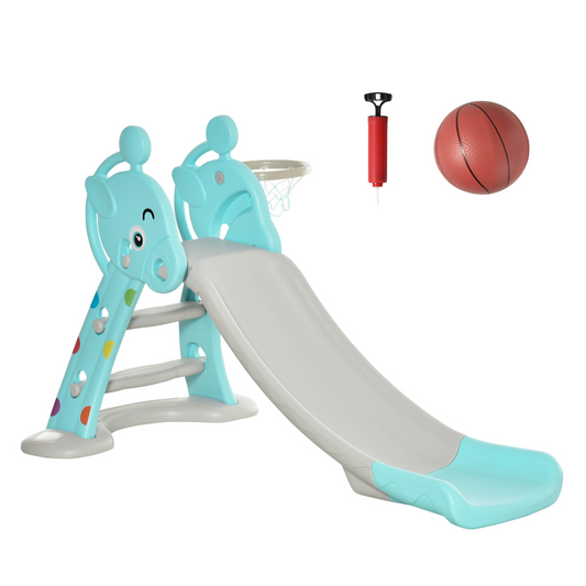 2 in 1 Kids Slide with Basketball Hoop Toddler Freestanding Slider Playset for Indoor/Outdoor Use Slipping Climber Playground Equipment Set Exercise Toy 18 months -4 Years Old Deer Shaped Blue