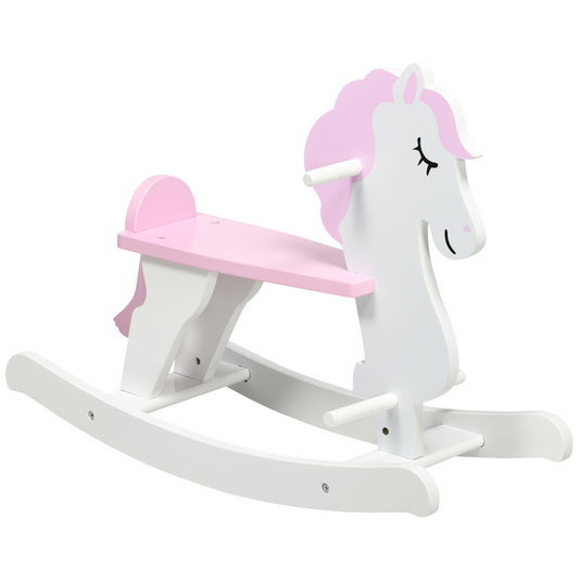 Kids Wooden Rocking Horse, Ride-On Toy w/ Handlebar, Foot Pedal, Traditional Rocking Furniture for Ages 1-3 Years - Pink