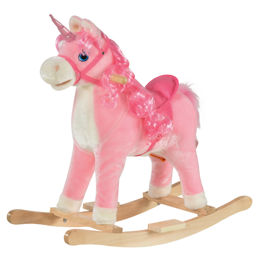 Kids Plush Rocking Horse Ride On Unicorn w/ Sound Moving Mouth Wagging Tail Children Rocker Toy Gift 36 - 72 Months Pink