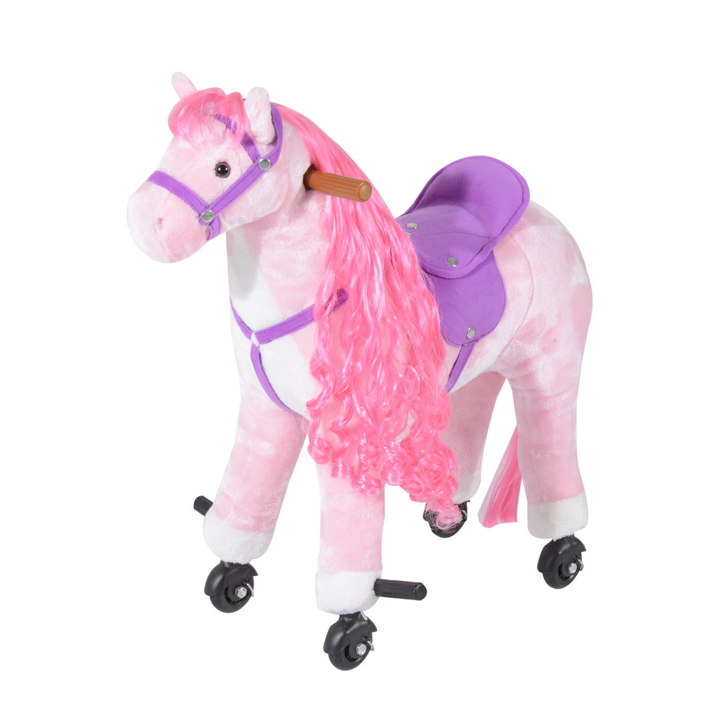 Kids Boys Plush Ride On Walking Horse Toy Wheels Foot Rest w/Neigh Sound (Pink)