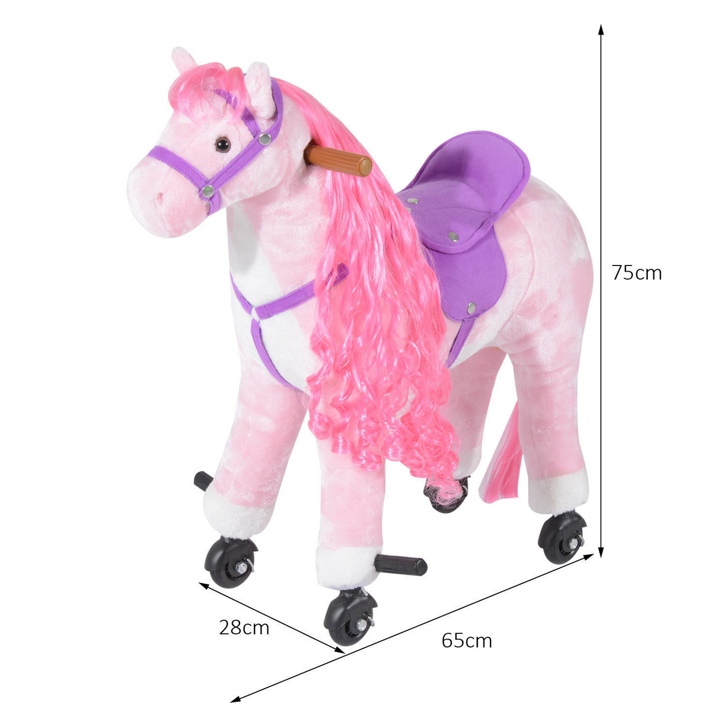 Kids Boys Plush Ride On Walking Horse Toy Wheels Foot Rest w/Neigh Sound (Pink)