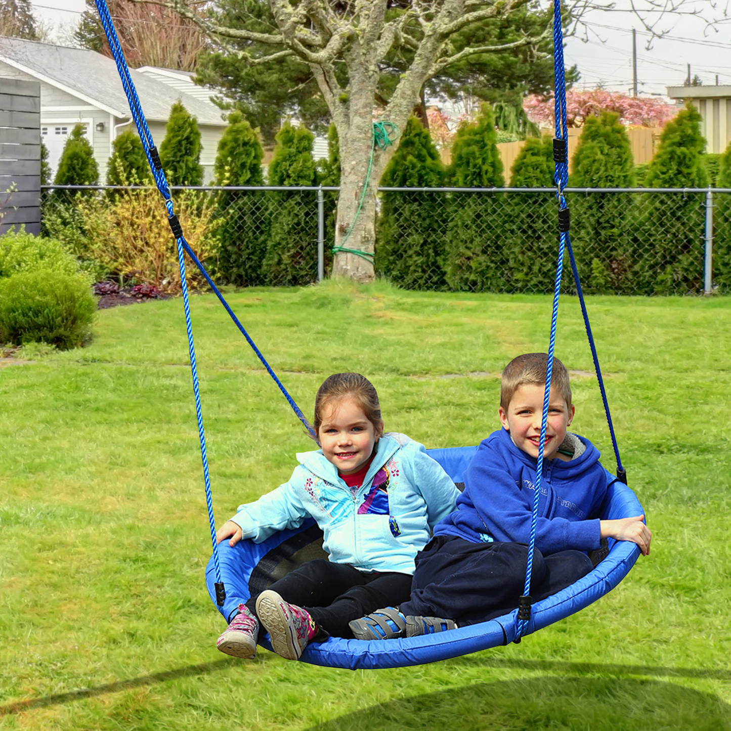 40 Inch / 100 cm Tree Swing Round Kids Nest Swing Seat for Outdoor Backyard Garden Play Activity Blue