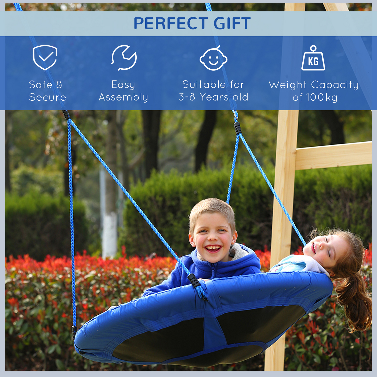 40 Inch / 100 cm Tree Swing Round Kids Nest Swing Seat for Outdoor Backyard Garden Play Activity Blue