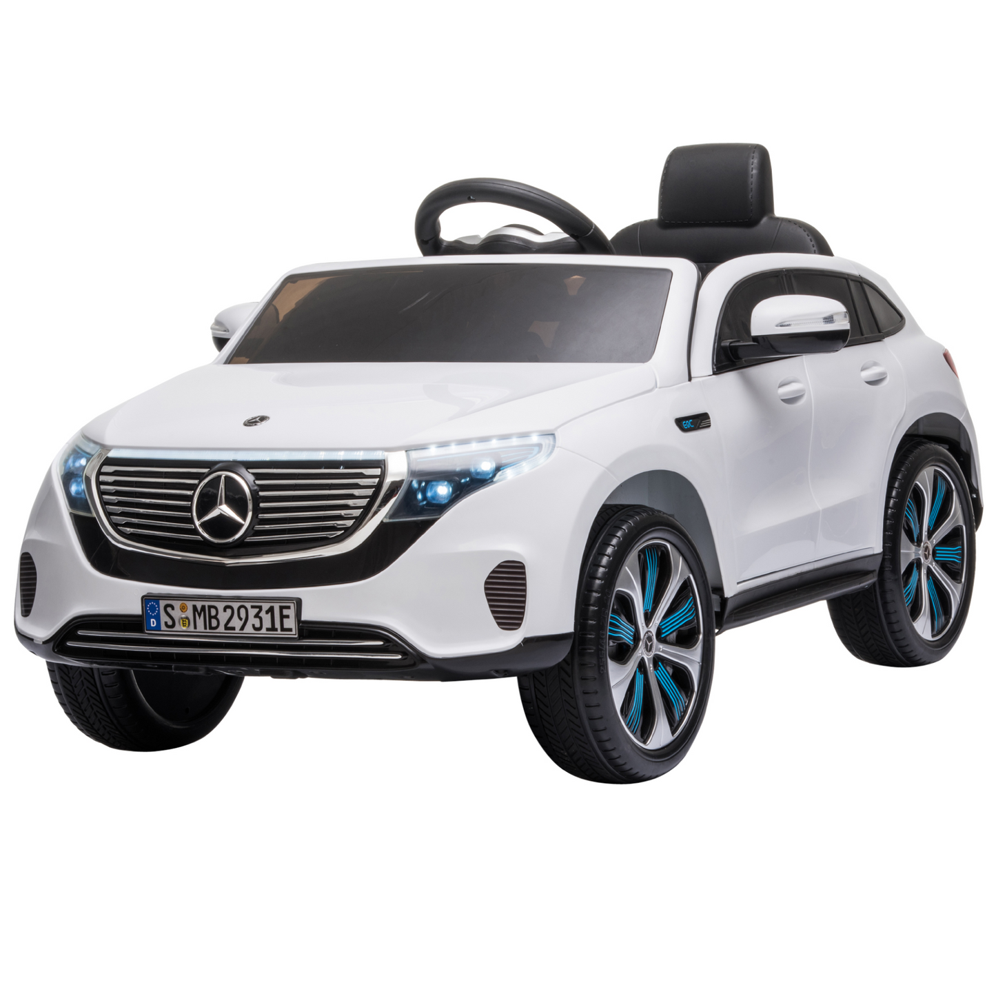 Mercedes Benz EQC 400 12V Battery-powered 2 Motors Kids Electric Ride On Car Toy with Parental Remote Control Music Lights Bluetooth Suspension Wheels for 3-5 Years Old White