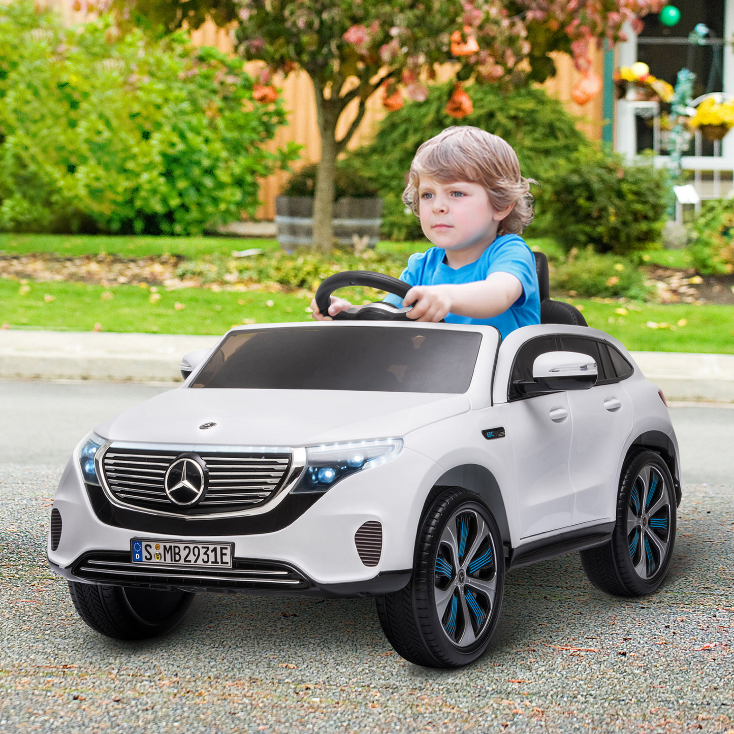 Mercedes Benz EQC 400 12V Battery-powered 2 Motors Kids Electric Ride On Car Toy with Parental Remote Control Music Lights Bluetooth Suspension Wheels for 3-5 Years Old White