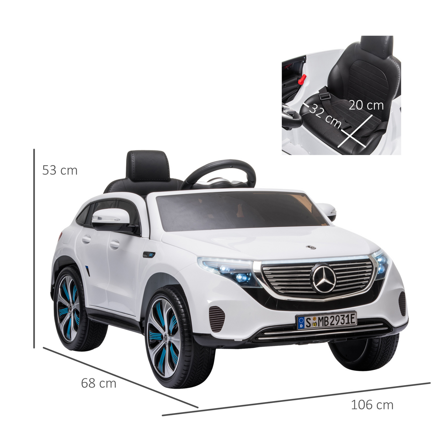 Mercedes Benz EQC 400 12V Battery-powered 2 Motors Kids Electric Ride On Car Toy with Parental Remote Control Music Lights Bluetooth Suspension Wheels for 3-5 Years Old White