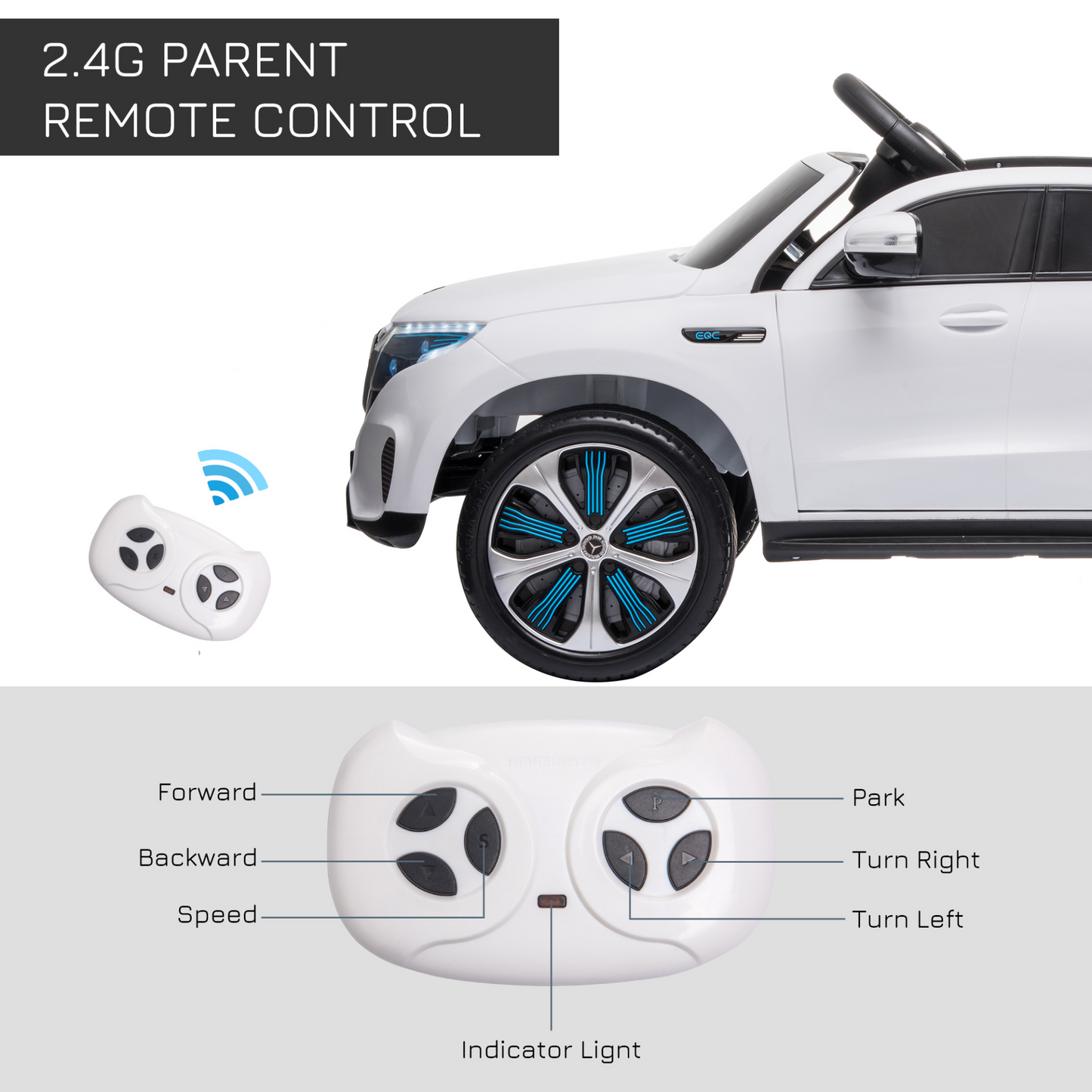 Mercedes Benz EQC 400 12V Battery-powered 2 Motors Kids Electric Ride On Car Toy with Parental Remote Control Music Lights Bluetooth Suspension Wheels for 3-5 Years Old White