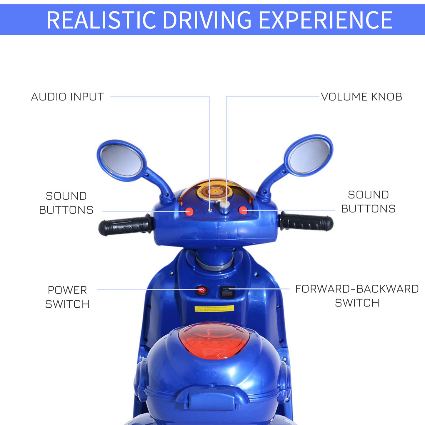 Kids Electric Ride On Toy Car Kids Motorbike Children Tricycle w/6V Chargeable Battery Headlight and Music for 3-5 Years (Blue)