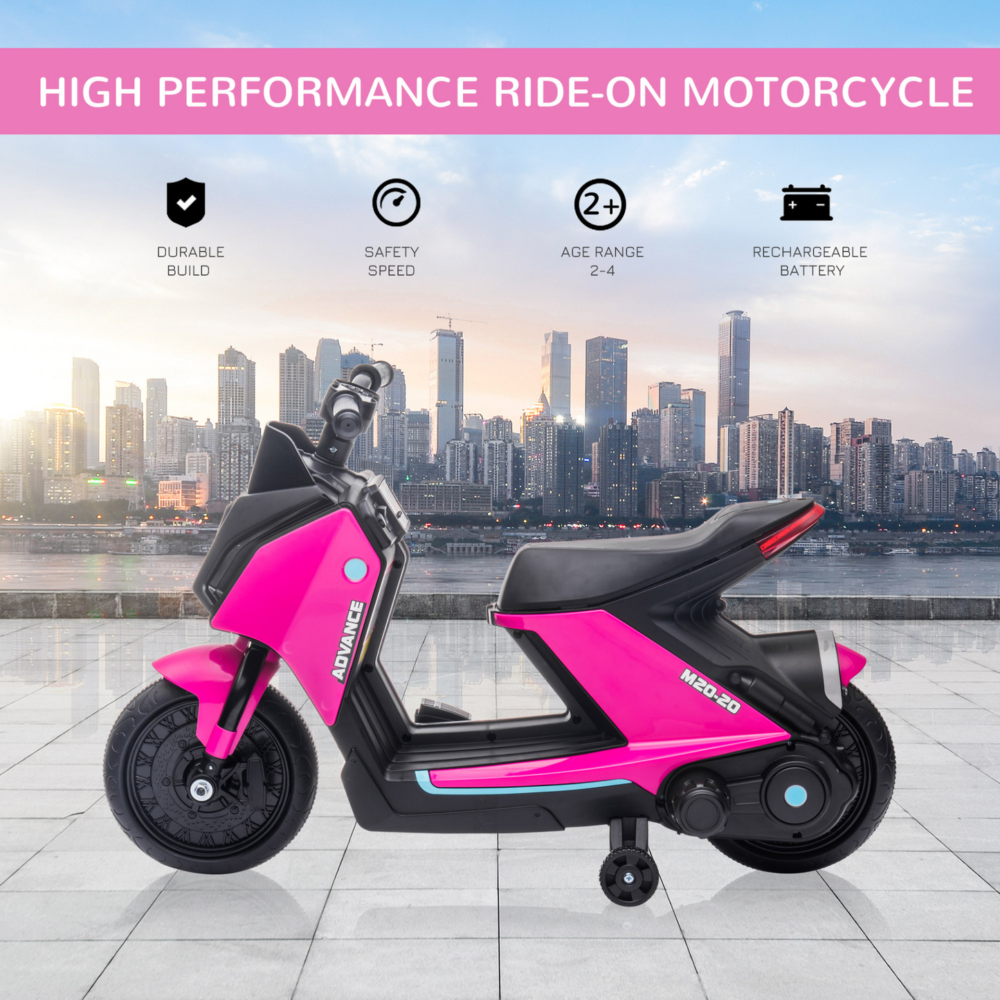 Modern 6V Kids Electric Motorbike Ride On Toy w/ Music Headlights Safety Training Wheels for Girls Boy 2-4 Years Pink