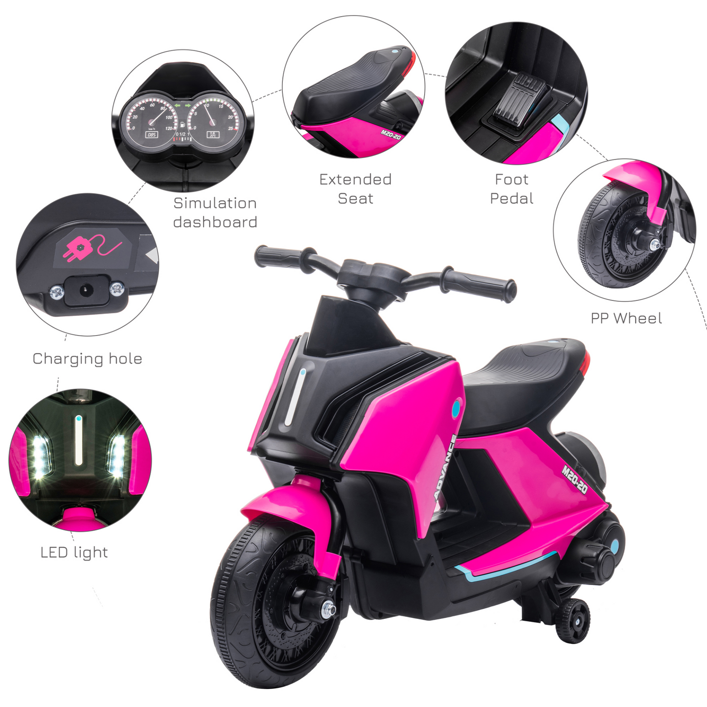 Modern 6V Kids Electric Motorbike Ride On Toy w/ Music Headlights Safety Training Wheels for Girls Boy 2-4 Years Pink