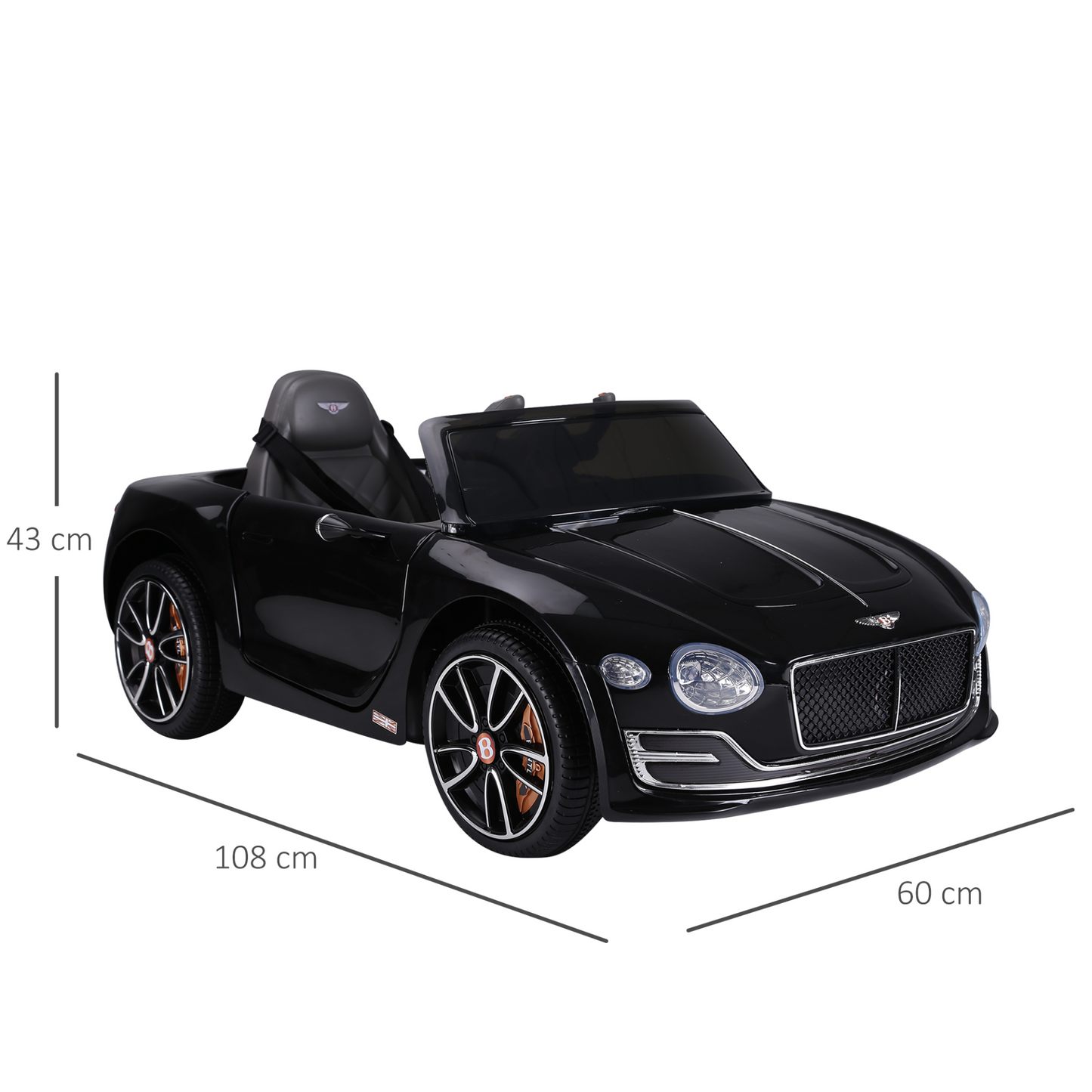 Bentley GT Electric Kids Ride On Car 12V Battery Powered Toy Two Motors with LED Light Music Parental Remote Control for 3 - 5 Years Black Bentley