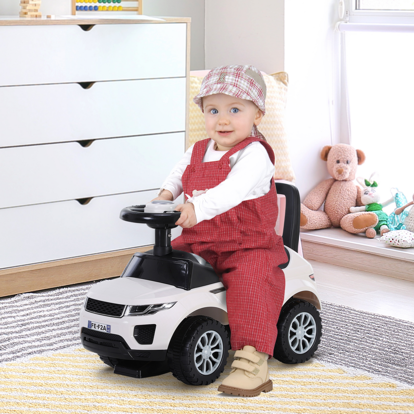 3-in-1 Ride On Car Foot To Floor Slider Toddler w/ Horn Steering Wheel NO POWER Manual Under Seat Storage Safe Design for 1-3 Year Old White