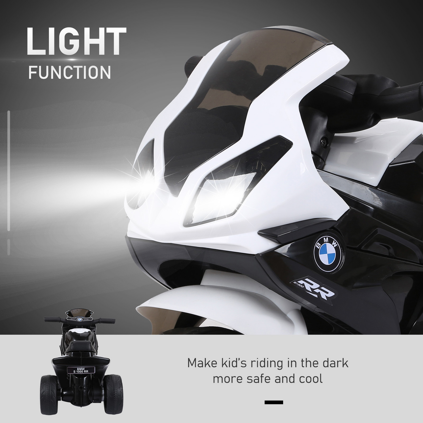 LICENSED BMW S1000RR Kids Ride on Motorcycle  w/ Headlights Music Battery Powered Play Bike 6V Black