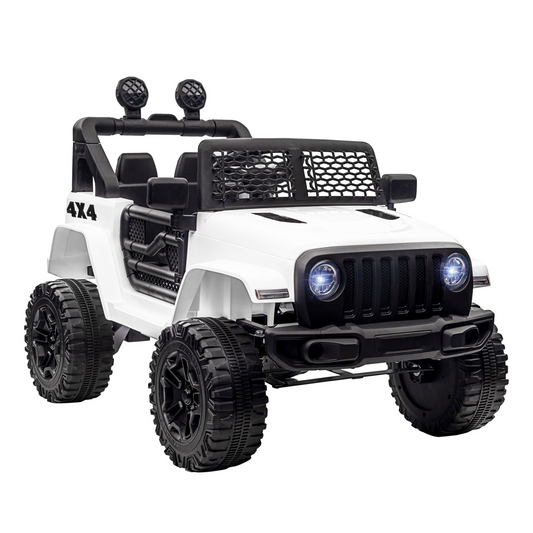 12V Battery-powered 2 Motors Kids Electric Ride On Car Truck Off-road Toy with Parental Remote Control Horn Lights Suspension Wheels for 3-6 Years Old White