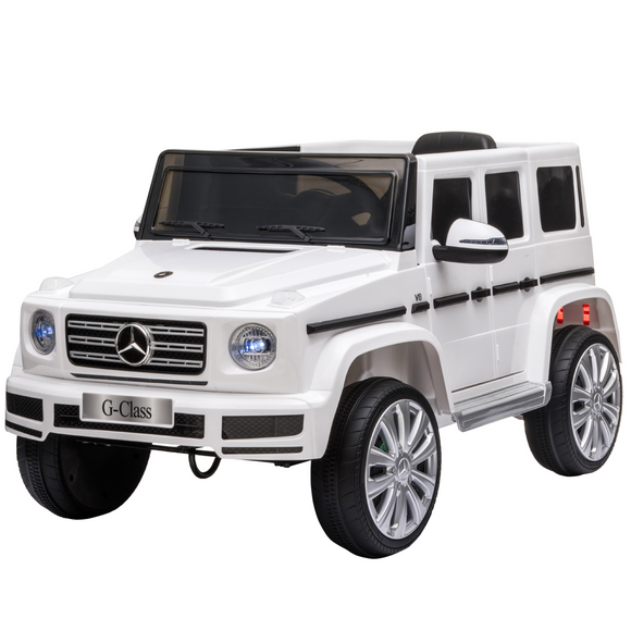 LICENSED MERCEDES BENZ G500 12V powered 2 Motor Ride On Car with Parental Remote Control Music Lights MP3 Suspension Wheels for 3-8 Years Old White