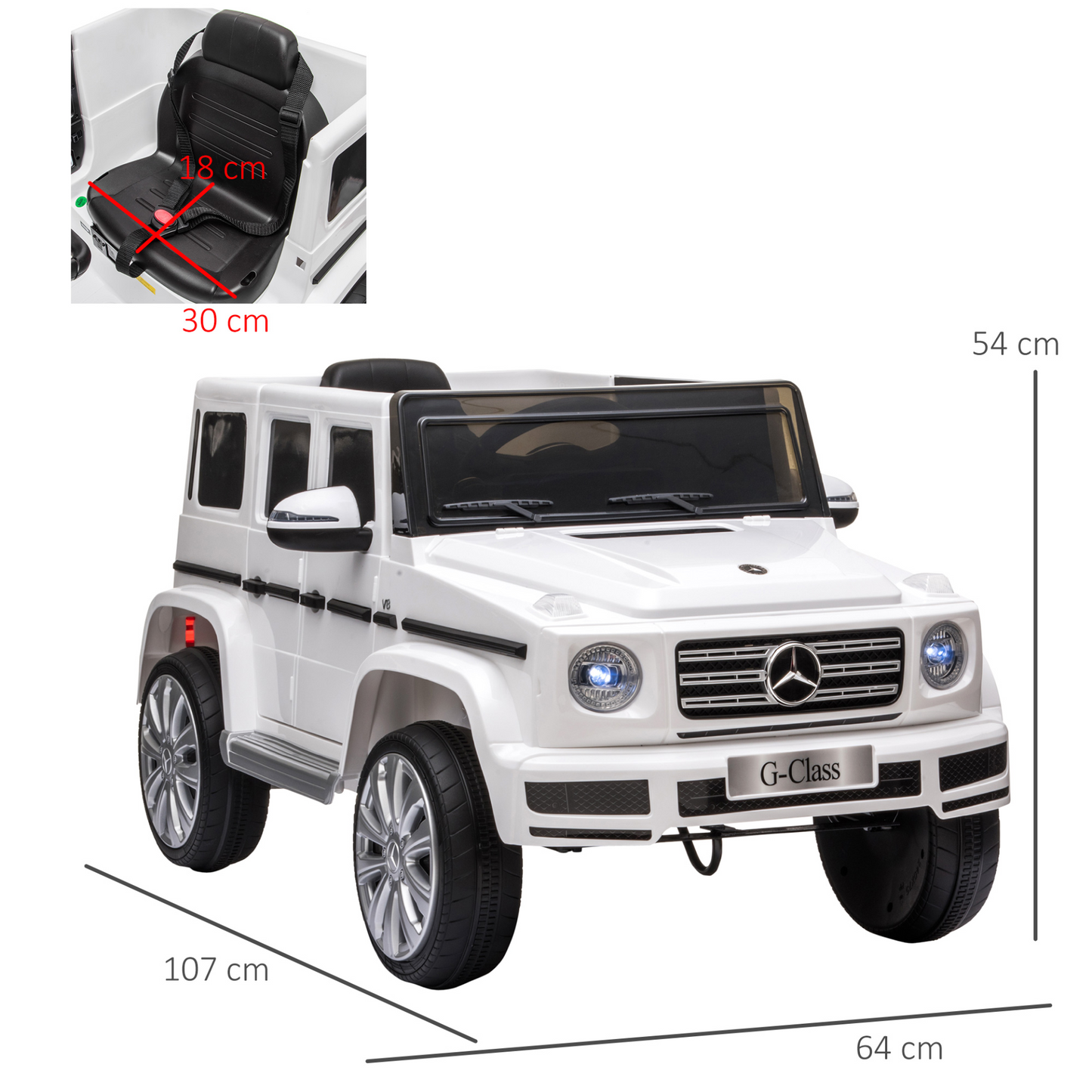 LICENSED MERCEDES BENZ G500 12V powered 2 Motor Ride On Car with Parental Remote Control Music Lights MP3 Suspension Wheels for 3-8 Years Old White