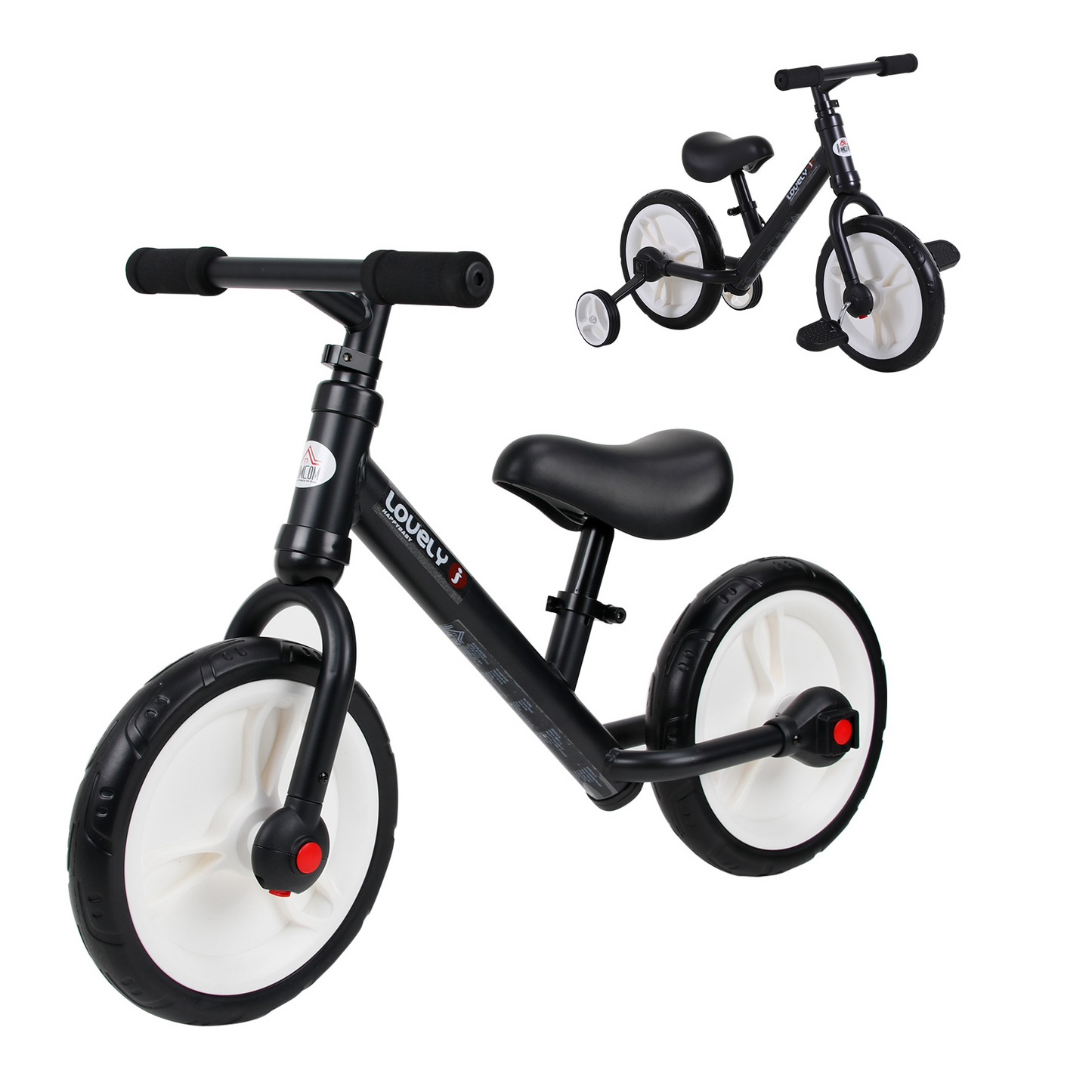 11 Inch Kids Balance Bike Training Pedal Bicycle W/ Removable Stabilizers EVA Tyres Adjustable Seat Height 2 to 5 Years Gift for Boys Girls Black