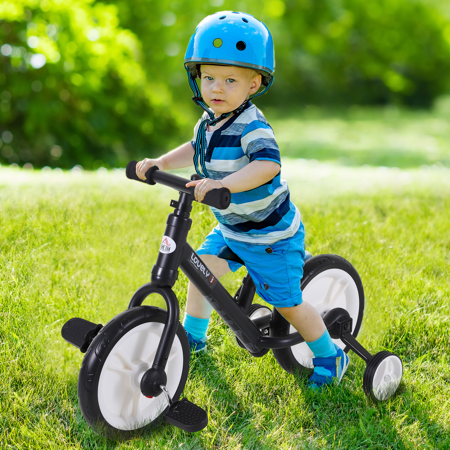 11 Inch Kids Balance Bike Training Pedal Bicycle W/ Removable Stabilizers EVA Tyres Adjustable Seat Height 2 to 5 Years Gift for Boys Girls Black