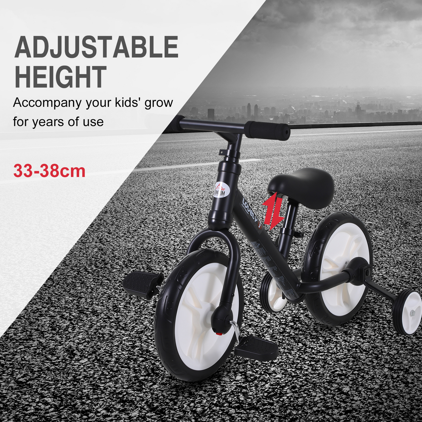 11 Inch Kids Balance Bike Training Pedal Bicycle W/ Removable Stabilizers EVA Tyres Adjustable Seat Height 2 to 5 Years Gift for Boys Girls Black