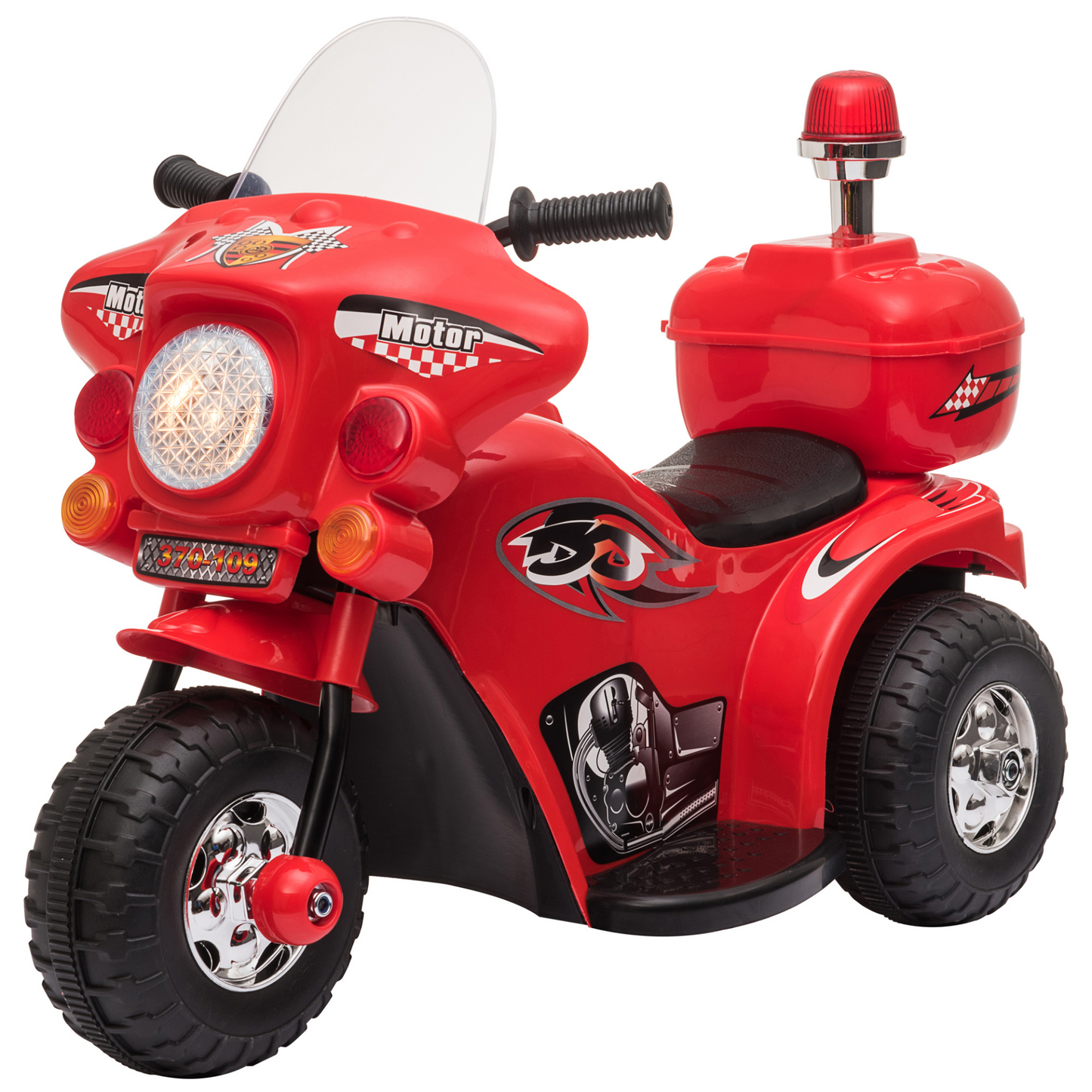 Kids 6V Electric Ride On Motorcycle 3 Wheel Vehicle Lights Music Horn Storage Box Outdoor Toy for 18 - 36 Months Red