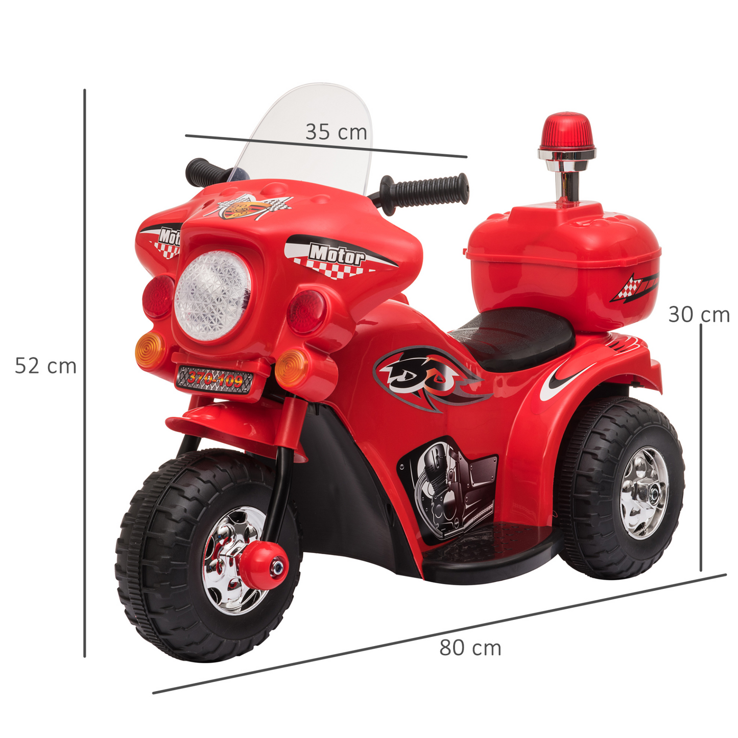 Kids 6V Electric Ride On Motorcycle 3 Wheel Vehicle Lights Music Horn Storage Box Outdoor Toy for 18 - 36 Months Red