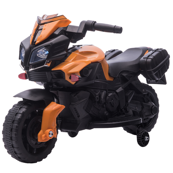 6V Electric Ride On Motorcycle Vehicle w/ Lights Horn Realistic Sounds Outdoor Play Toy for 1.5-4 Years Old Orange