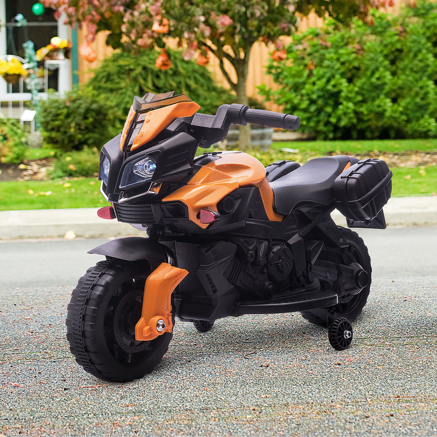 6V Electric Ride On Motorcycle Vehicle w/ Lights Horn Realistic Sounds Outdoor Play Toy for 1.5-4 Years Old Orange